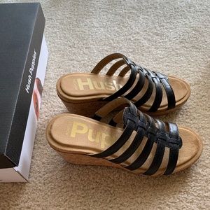 Hush Puppies Black Wedge Sandal Size 8